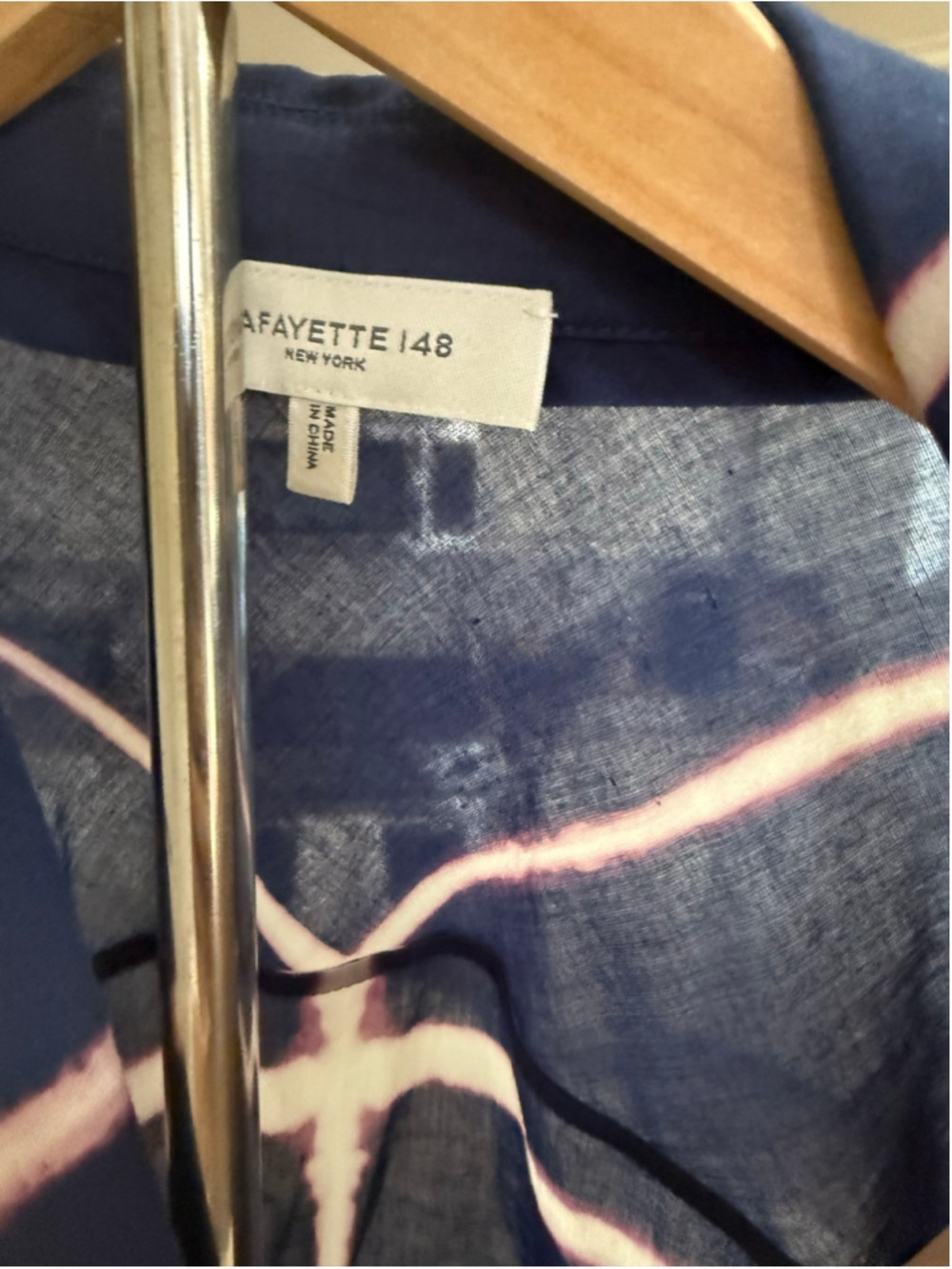 Lafayette 148 New York Button Down mini Shirt Dress Navy Pink sheer tie dye - Picture 3 of 10